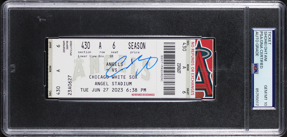 Angels Shohei Ohtani Signed 6/27/23 LAA Vs CWS Ticket Stub Auto 10! PSA Slabbed
