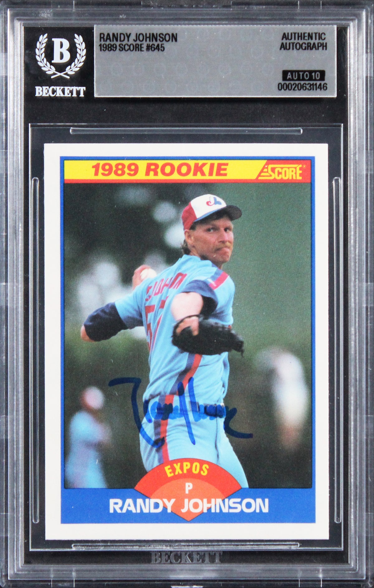 Expos Randy Johnson Signed 1989 Score #645 Rookie Card Auto GM 10! BAS Slabbed