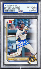 Brewers Jackson Chourio Signed 2022 Bowman Draft #DB-115 Card PSA/DNA Slabbed