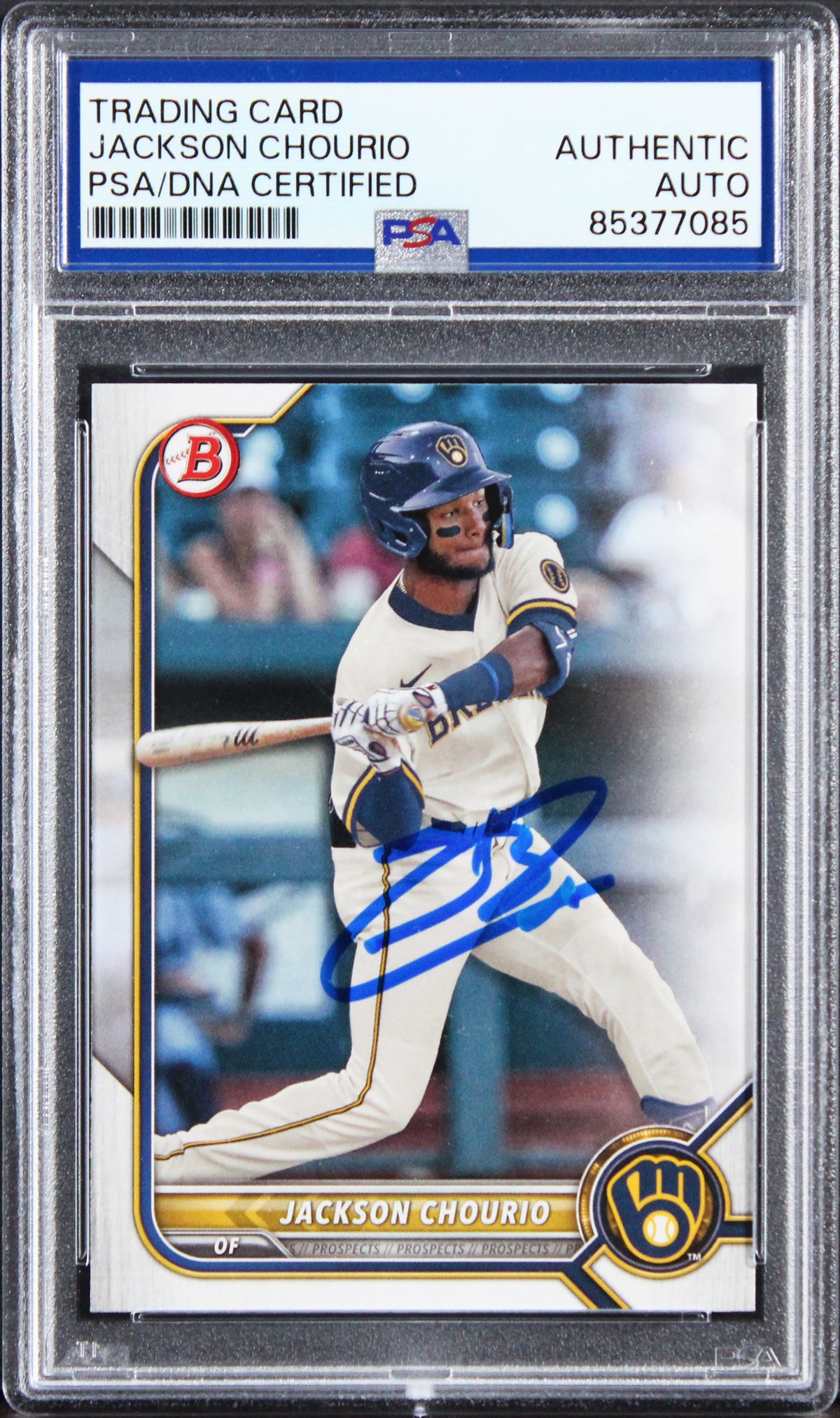 Brewers Jackson Chourio Signed 2022 Bowman Draft #DB-115 Card PSA/DNA Slabbed