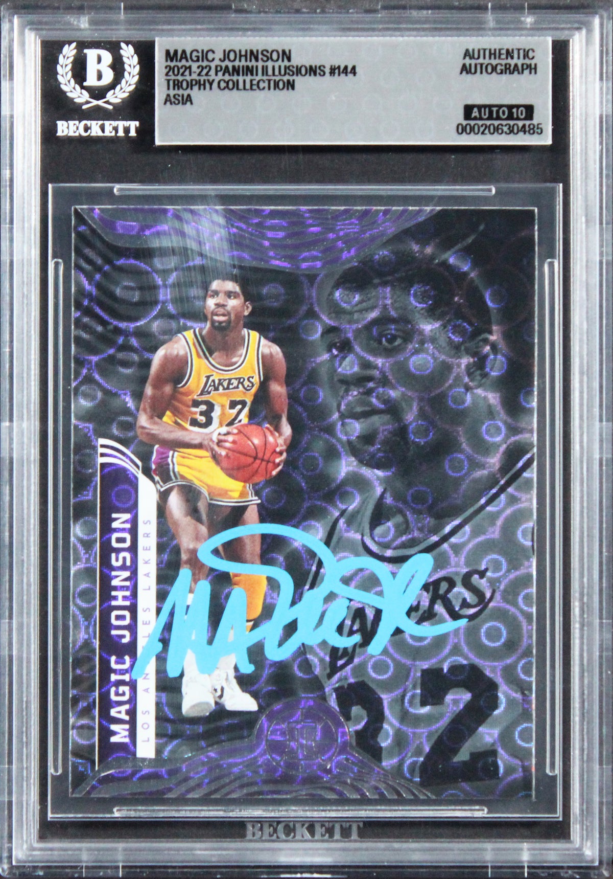 Lakers Magic Johnson Signed 2021 Panini Illusions TC #144 Card Auto 10! BAS Slab