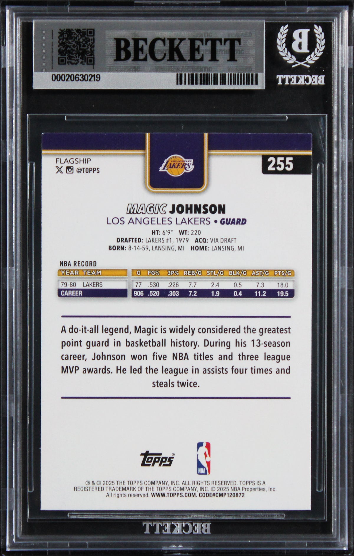 Lakers Magic Johnson Signed 2025 Topps Holo Foil #255 Card Auto 10! BAS Slabbed