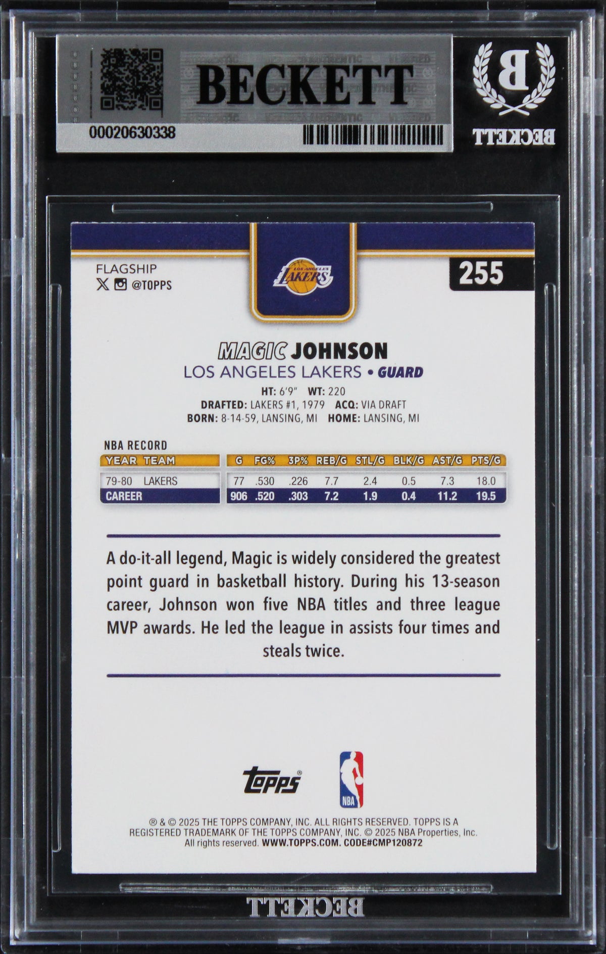 Magic Johnson Signed 2025 Topps Season Tip Off #255 Card Auto 10! BAS Slabbed