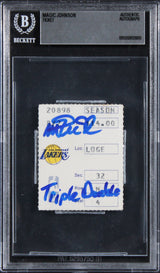 Magic Johnson "Triple Double" Signed 1980 NBA Playoff GM 2 Ticket Stub BAS Slab