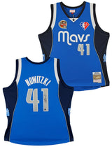 Mavs Dirk Nowitzki Signed Blue M&N HOF Class of 2023 TB HWC Swingman Jersey BAS