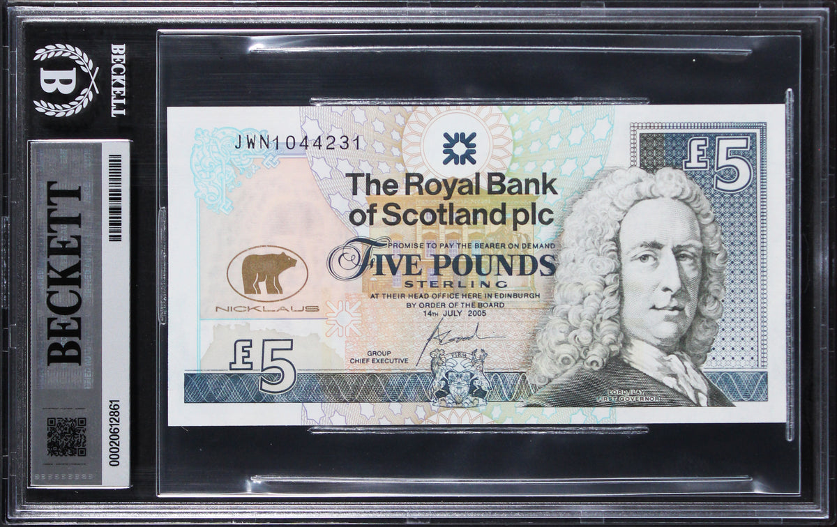 Jack Nicklaus Signed 2005 Royal Bank Of Scotland 5 Banknote Auto 10! BAS Slab 3