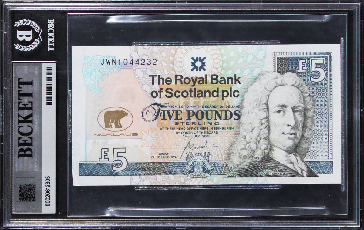 Jack Nicklaus Signed 2005 Royal Bank Of Scotland 5 Banknote Auto 10! BAS Slab 4