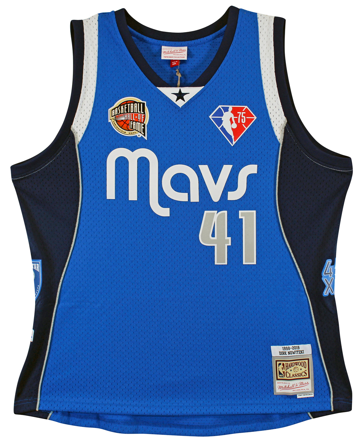Mavs Dirk Nowitzki Signed Blue M&N HOF Class of 2023 TB HWC Swingman Jersey BAS