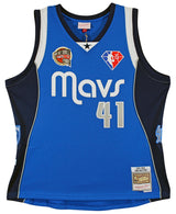 Mavs Dirk Nowitzki Signed Blue M&N HOF Class of 2023 TB HWC Swingman Jersey BAS