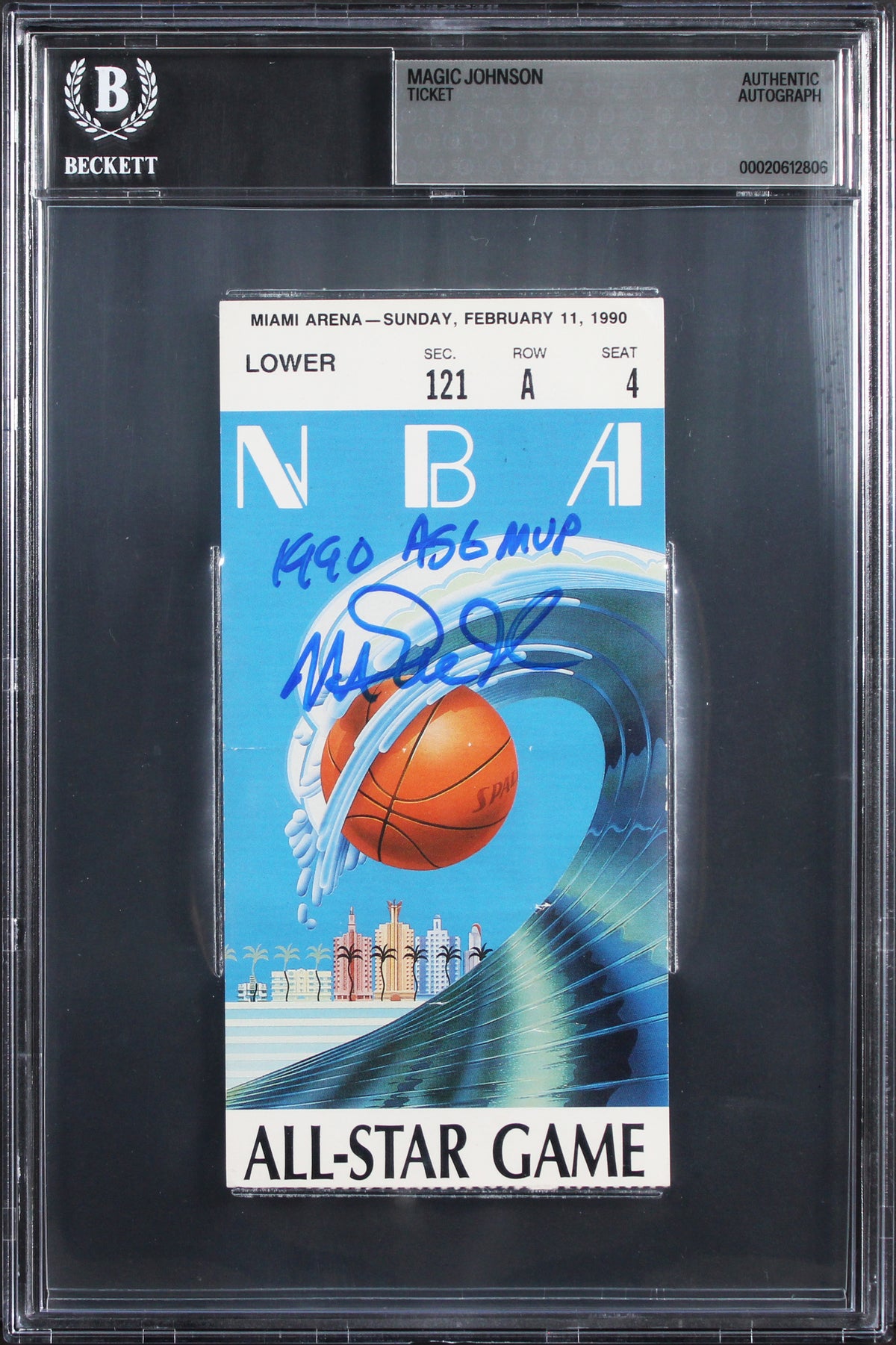 Magic Johnson "1990 ASG MVP" Signed 1990 NBA All Star Game Ticket Stub BAS Slab