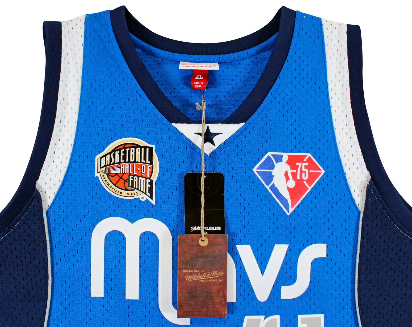 Mavs Dirk Nowitzki Signed Blue M&N HOF Class of 2023 TB HWC Swingman Jersey BAS