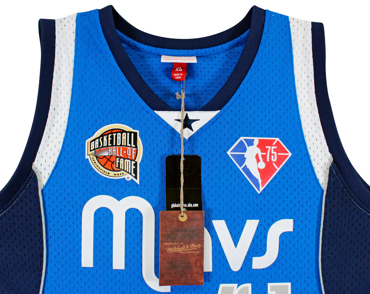 Mavs Dirk Nowitzki Signed Blue M&N HOF Class of 2023 TB HWC Swingman Jersey BAS
