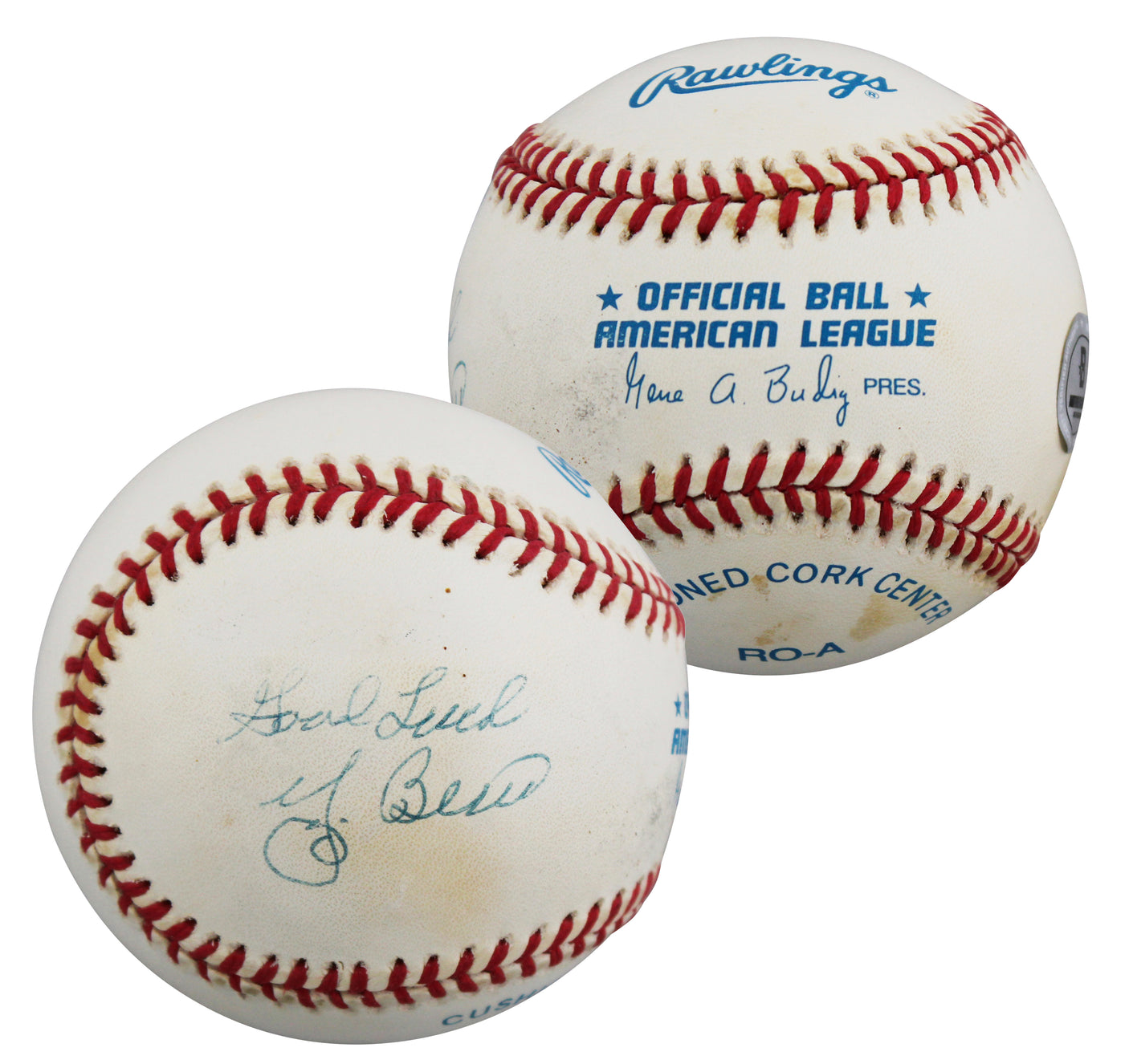 Yankees Yogi Berra "Good Luck" Authentic Signed Budig OAL Baseball BAS #BU64196