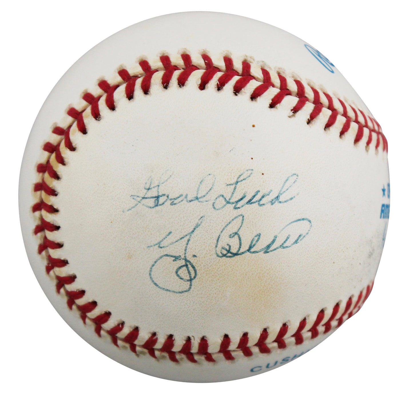 Yankees Yogi Berra "Good Luck" Authentic Signed Budig OAL Baseball BAS #BU64196
