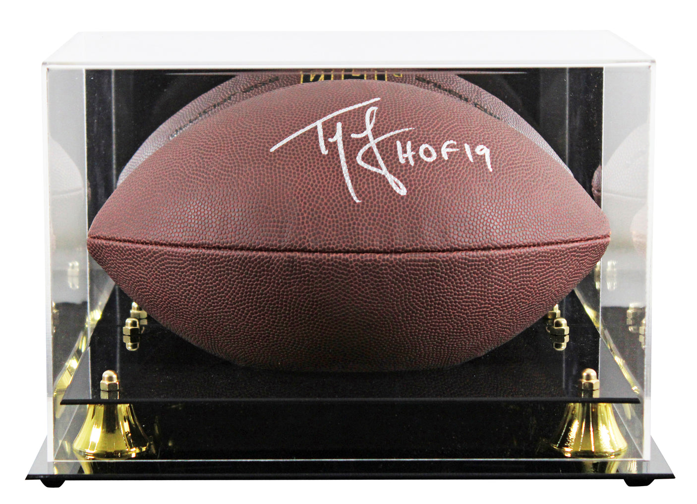 Patriots Ty Law "HOF 2019" Signed Wilson Super Grip Football W/ Case BAS Witness