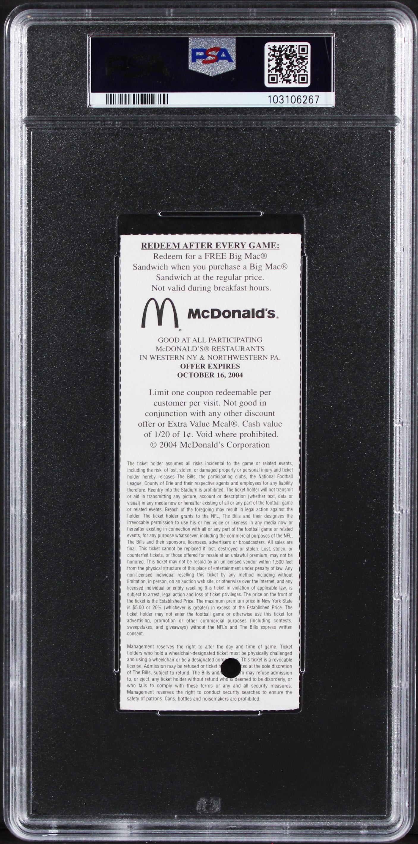 Patriots Tom Brady "Brady Vs. Bledsoe" Signed 10/3/2004 Ticket Auto 10! PSA Slab