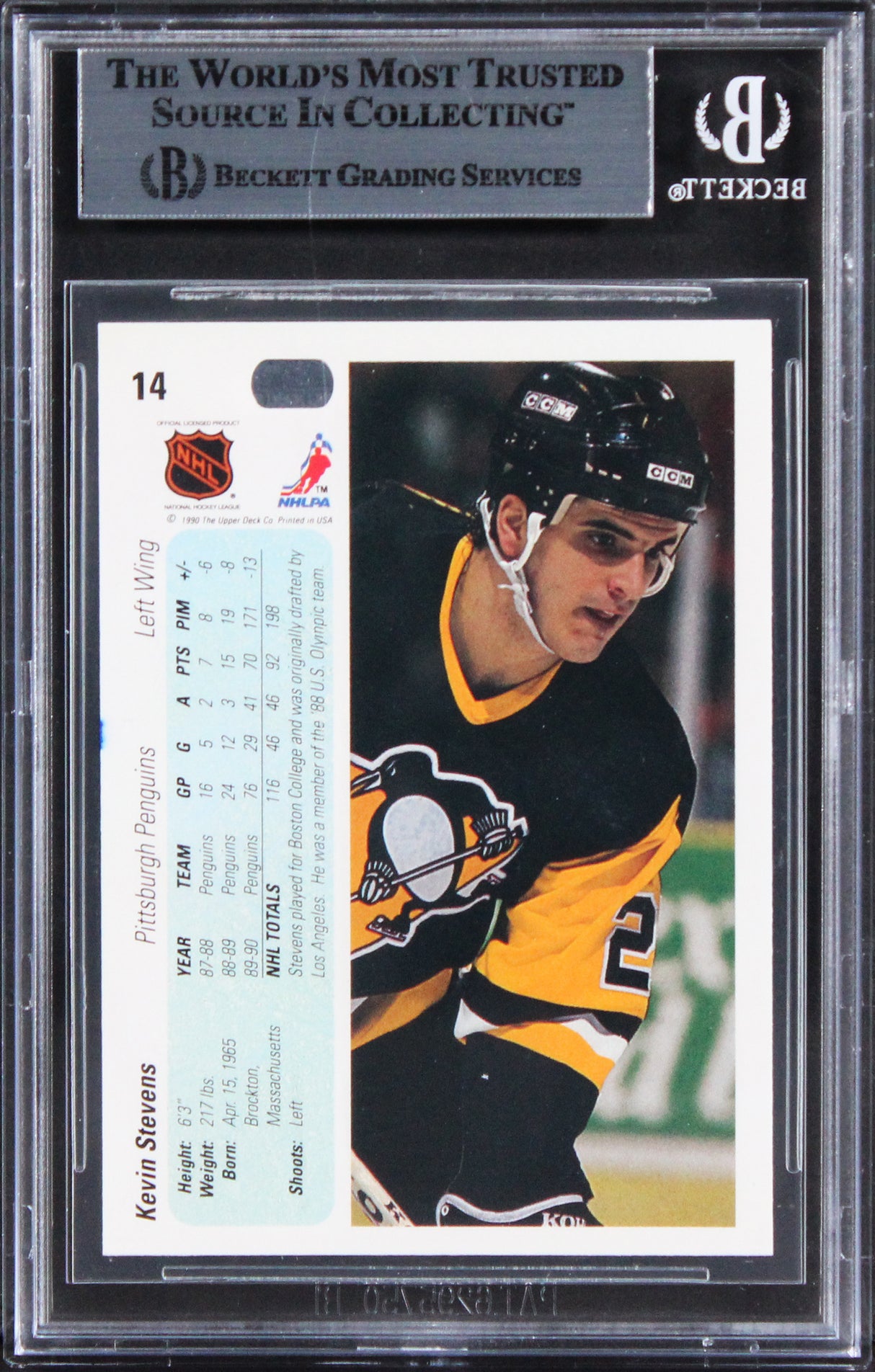 Penguins Kevin Stevens Authentic Signed 1990 Upper Deck #14 Card BAS Slabbed