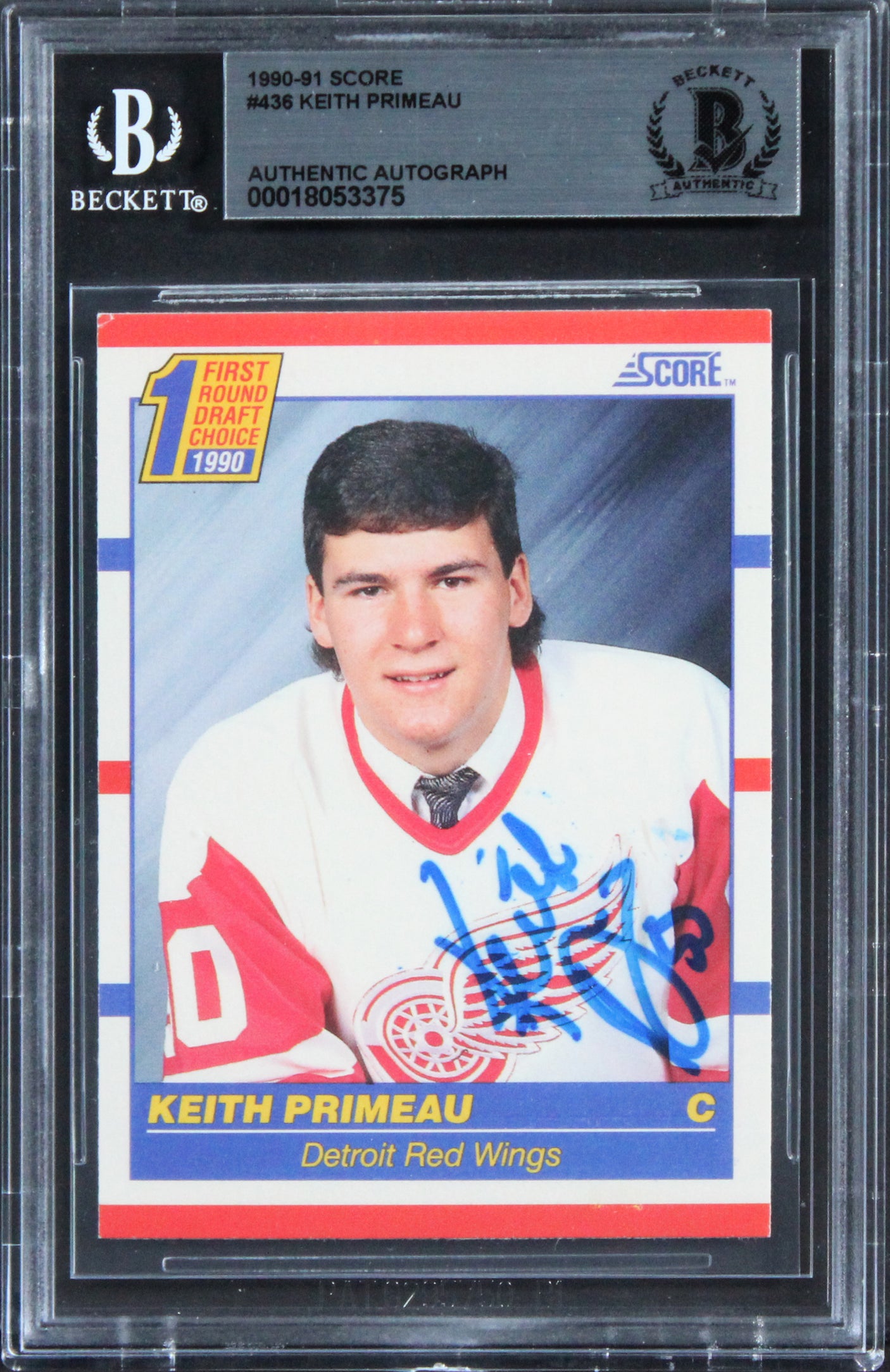 Red Wings Keith Primeau Authentic Signed 1990 Score #436 Rookie Card BAS Slabbed
