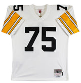 Steelers Joe Greene "Career Stat" Signed White M&N TB Jersey BAS Wit #3W142112