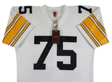 Steelers Joe Greene "Career Stat" Signed White M&N TB Jersey BAS Wit #3W142112