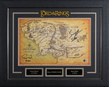 Elijah Wood & Sean Astin LOTR Signed & Framed 11x17 Middle Earth Canvas Map BAS