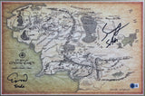 Elijah Wood & Sean Astin LOTR Signed & Framed 11x17 Middle Earth Canvas Map BAS