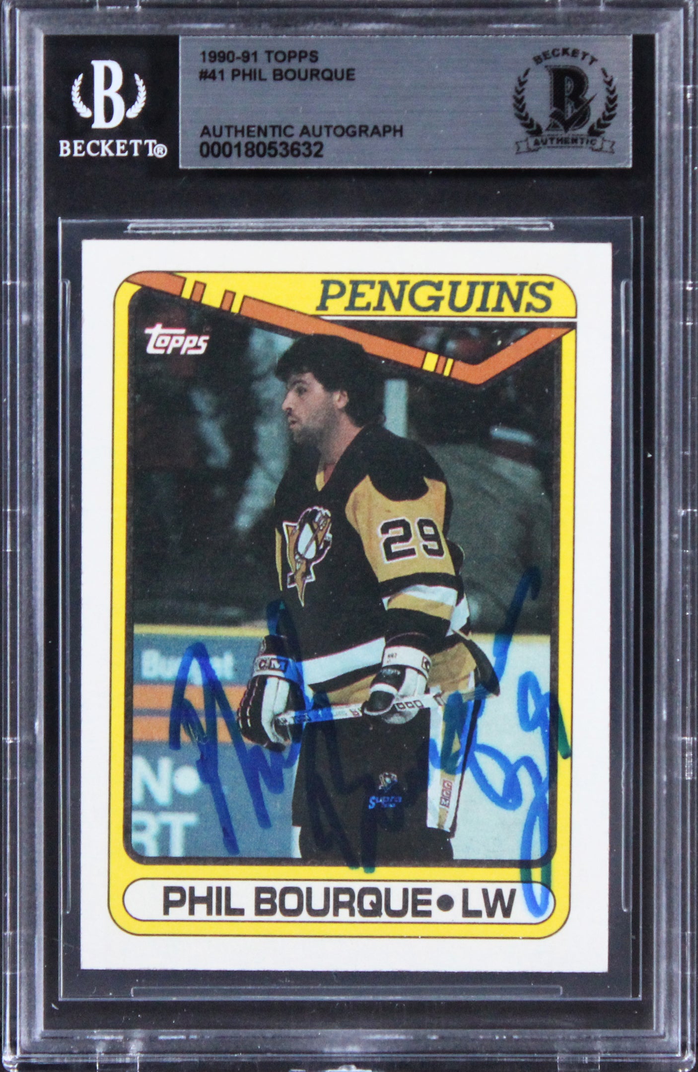 Penguins Phil Bourque Authentic Signed 1990 Topps #41 Card BAS Slabbed