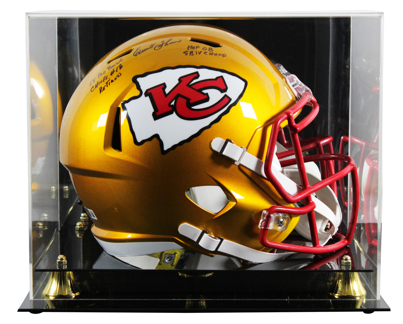 Chiefs Emmitt Thomas "Career Stat" Signed Flash F/S Speed Rep Helmet W/ Case BAS