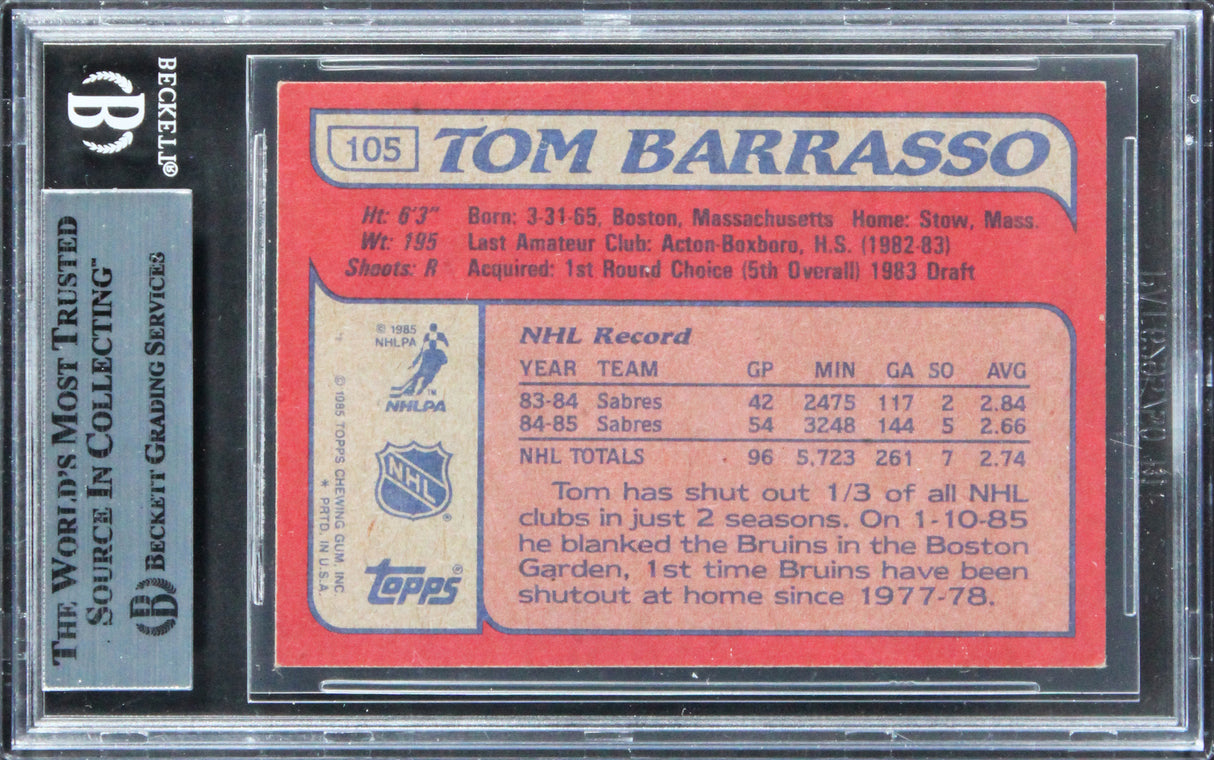 Sabres Tom Barrasso Authentic Signed 1985 Topps #105 Card BAS Slabbed
