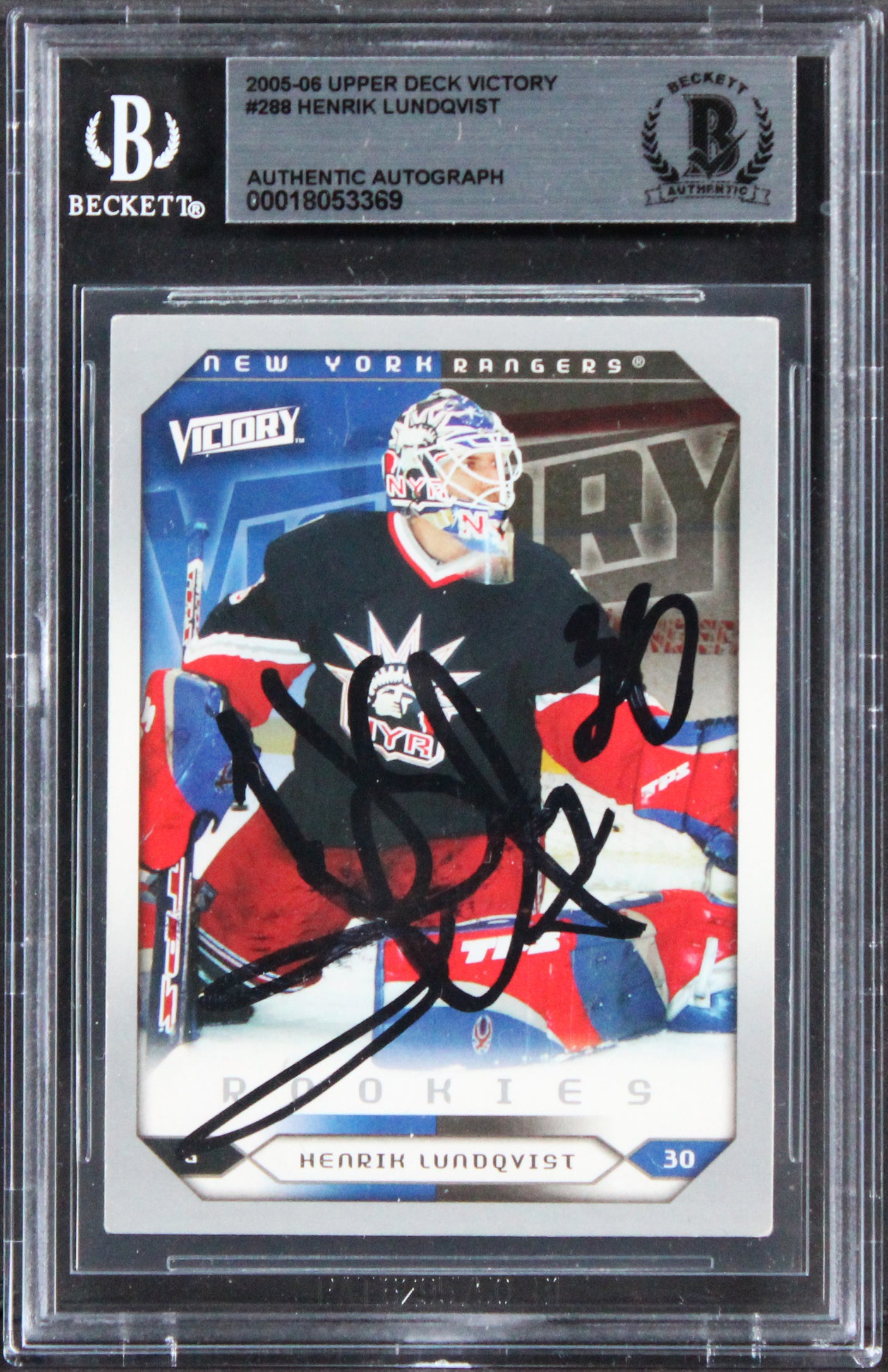 Rangers Henrik Lundqvist Signed 2005 Upper Deck V #288 Rookie Card BAS Slabbed