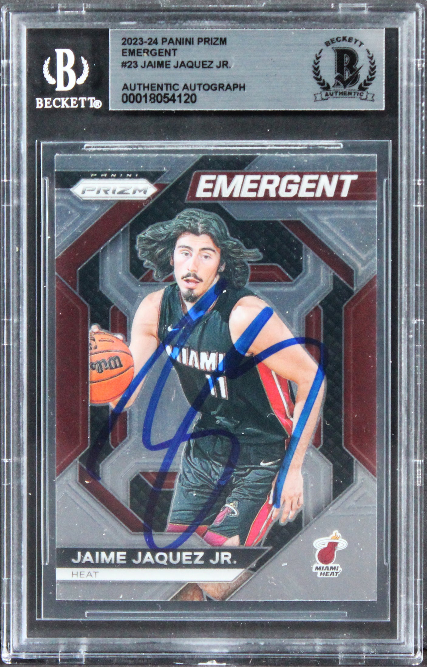 Heat Jaime Jaquez Jr. Signed 2023 Panini Prizm Em #23 Rookie Card BAS Slabbed