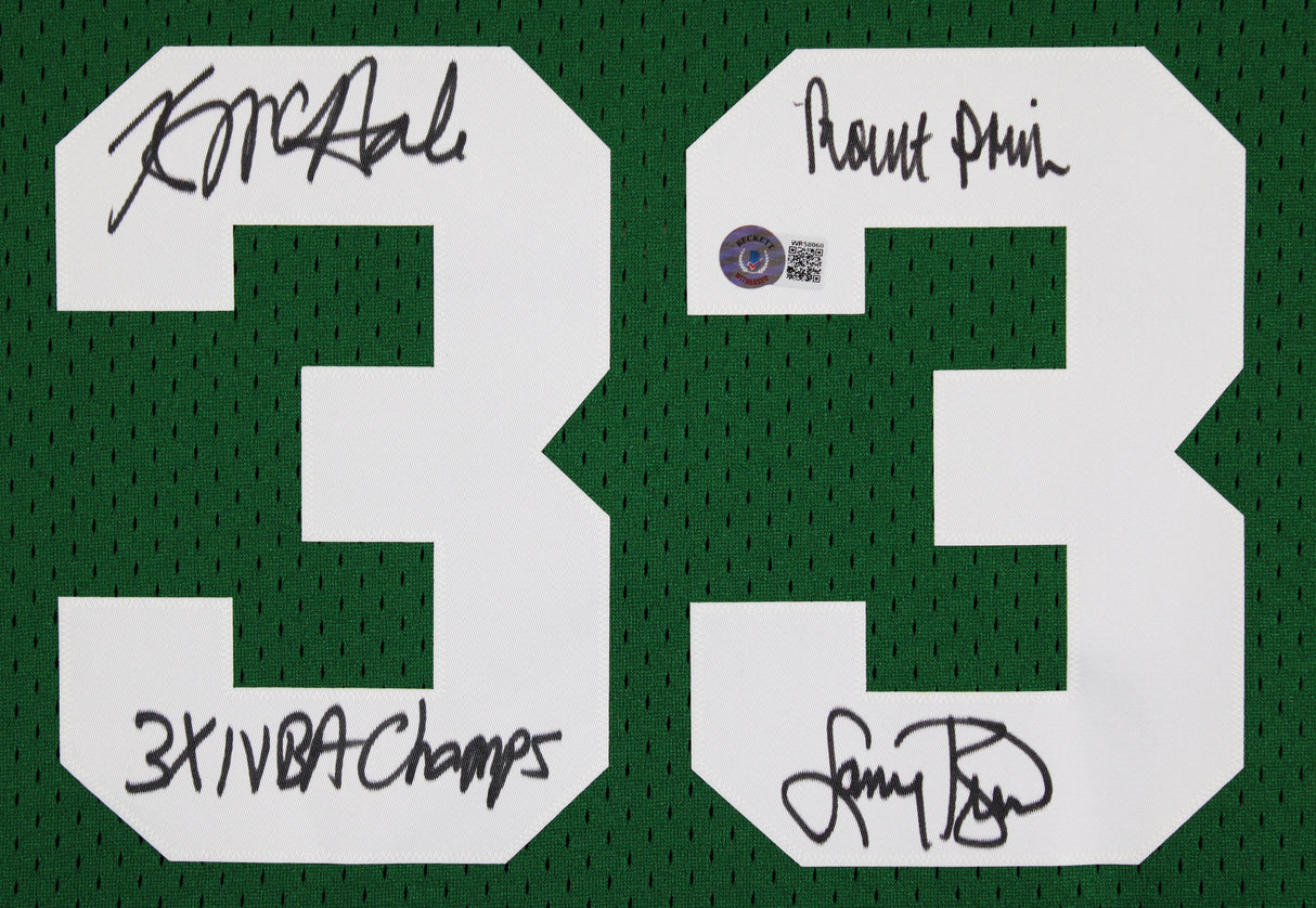 Celtics (3) Bird, Parish & McHale Signed Green M&N Swingman Jersey BAS Witnessed