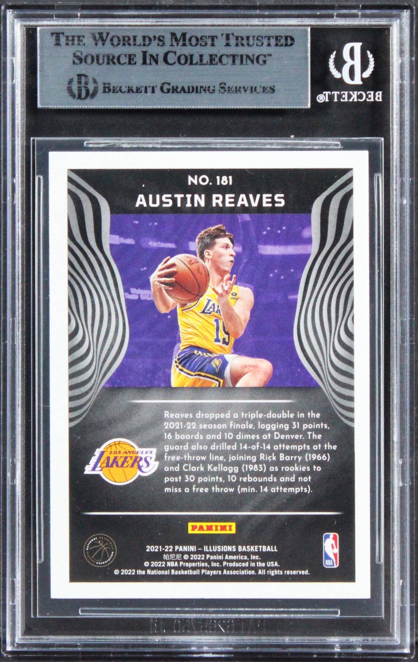 Lakers Austin Reaves Signed 2021 Panini Illusions TC E #191 Rookie Card BAS Slab
