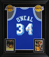 Lakers Shaquille O'Neal Signed Blue 1996-97 TB M&N HWC Framed Jersey BAS Witness