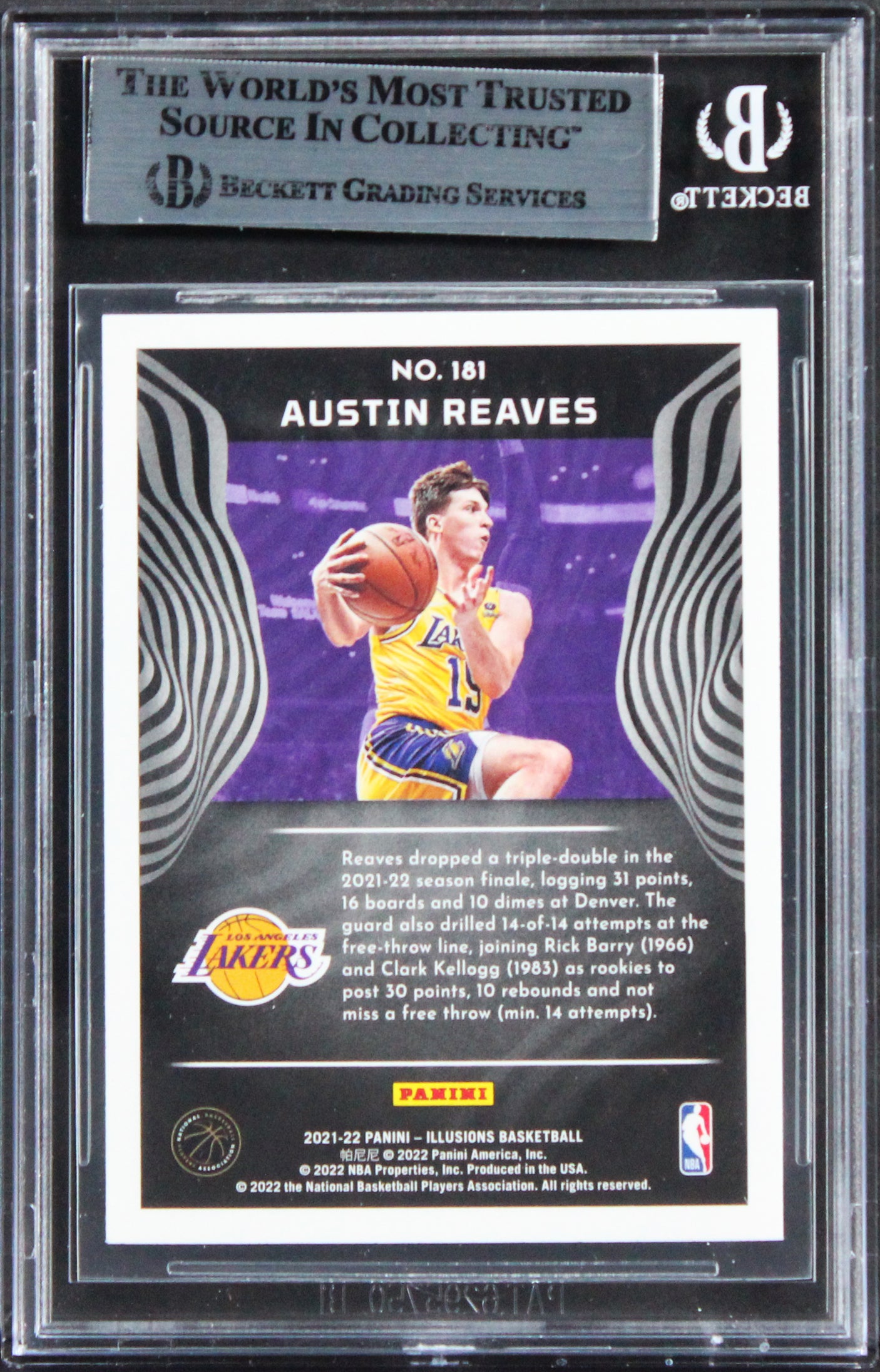 Lakers Austin Reaves Signed 2021 Panini Illusions #181 Rookie Card BAS Slabbed