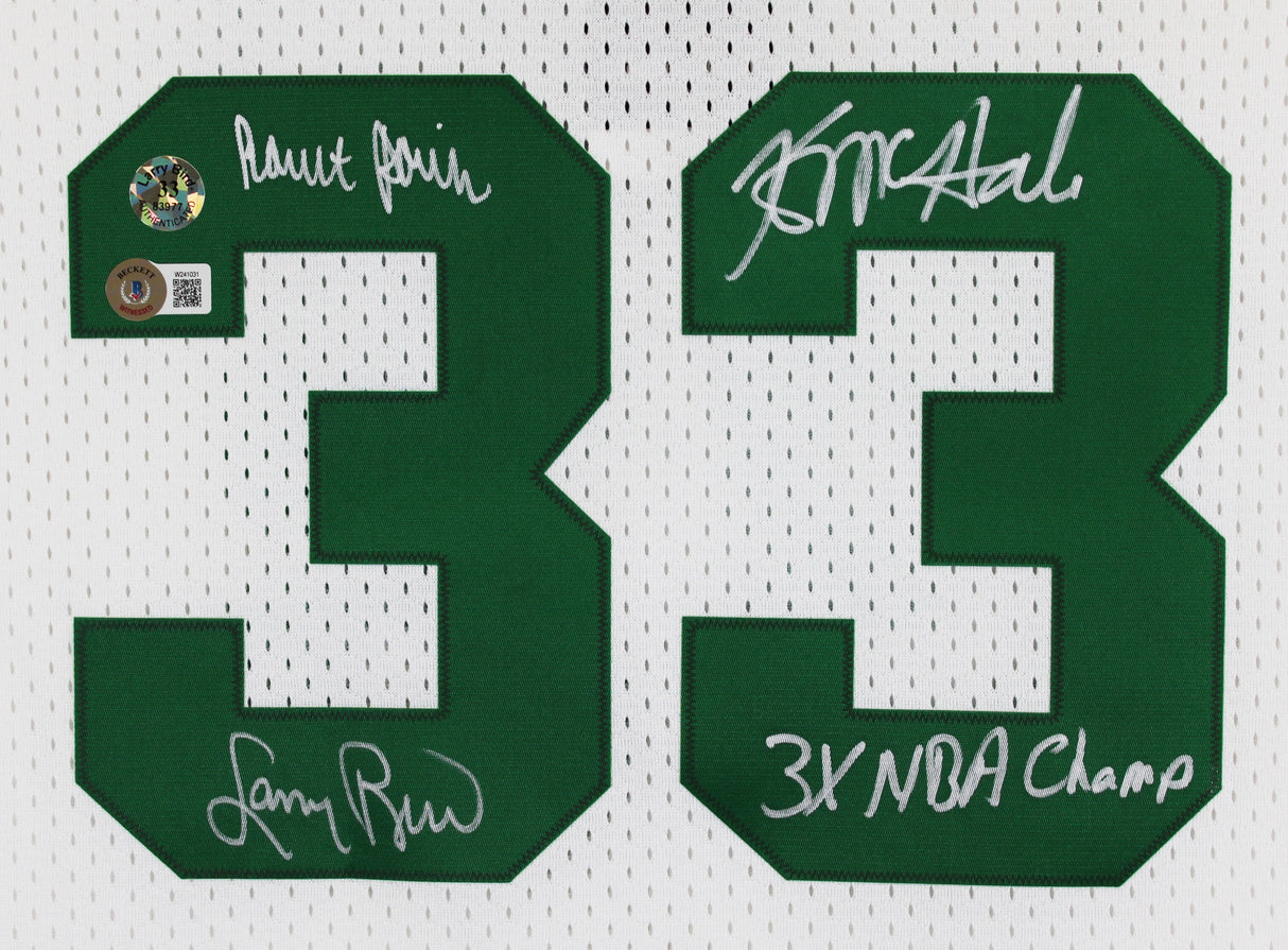 Celtics (3) Bird, Parish & McHale Signed White M&N Swingman Jersey BAS Witnessed
