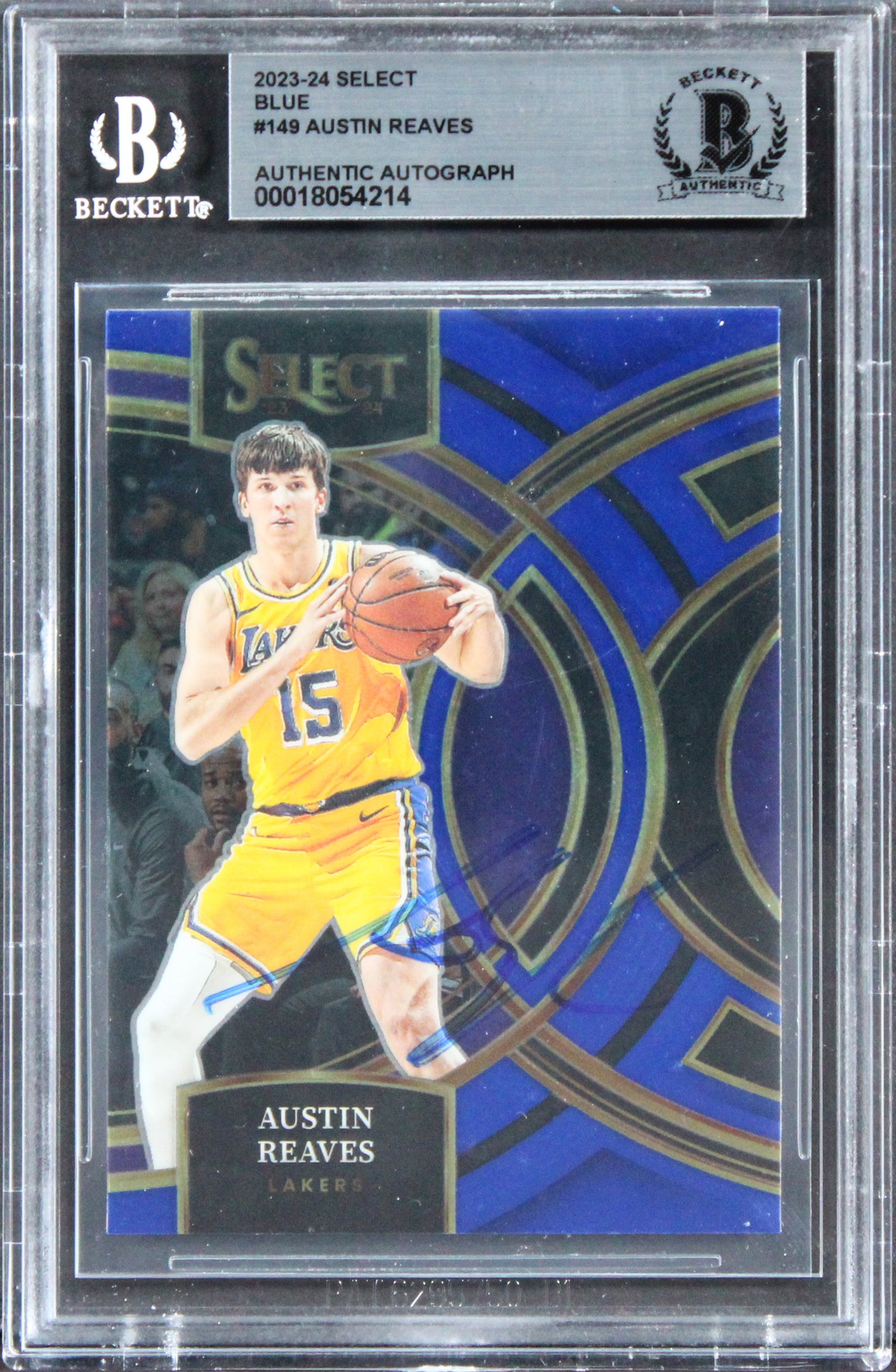 Lakers Austin Reaves Signed 2023 Select Prizm Blue #149 Card BAS Slabbed