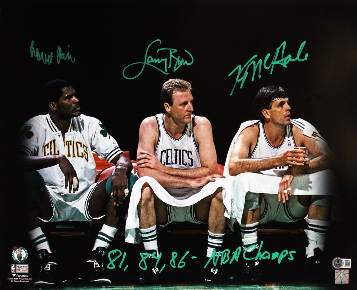 Celtics (3) Bird, McHale & Parish Signed 16x20 Spotlight Framed Photo BAS W