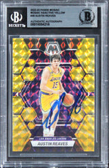 Lakers Austin Reaves Signed 2022 Panini Mosaic React Yellow #48 Card BAS Slabbed