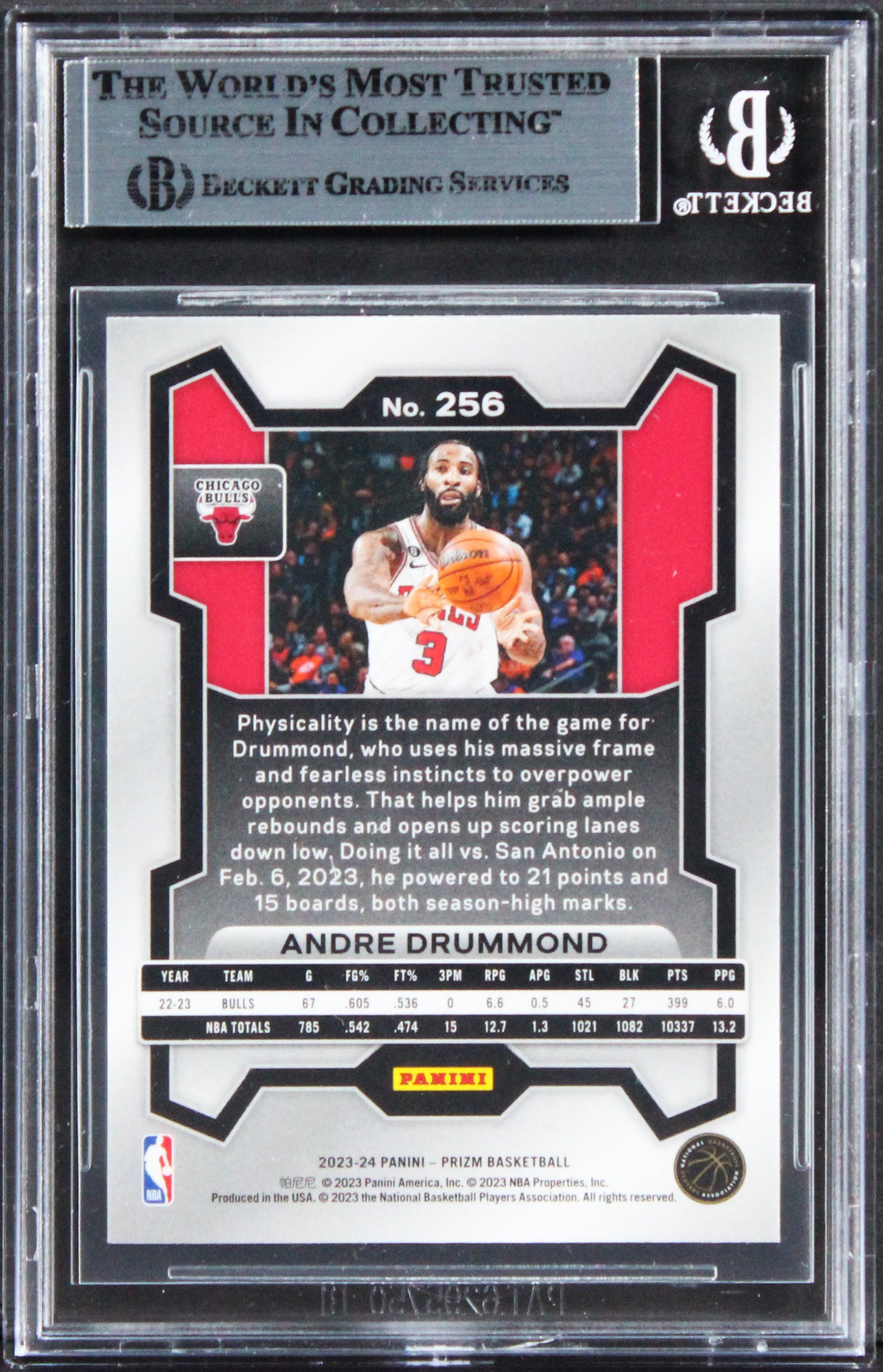 Bulls Andre Drummond Authentic Signed 2023 Panini Prizm #256 Card BAS Slabbed