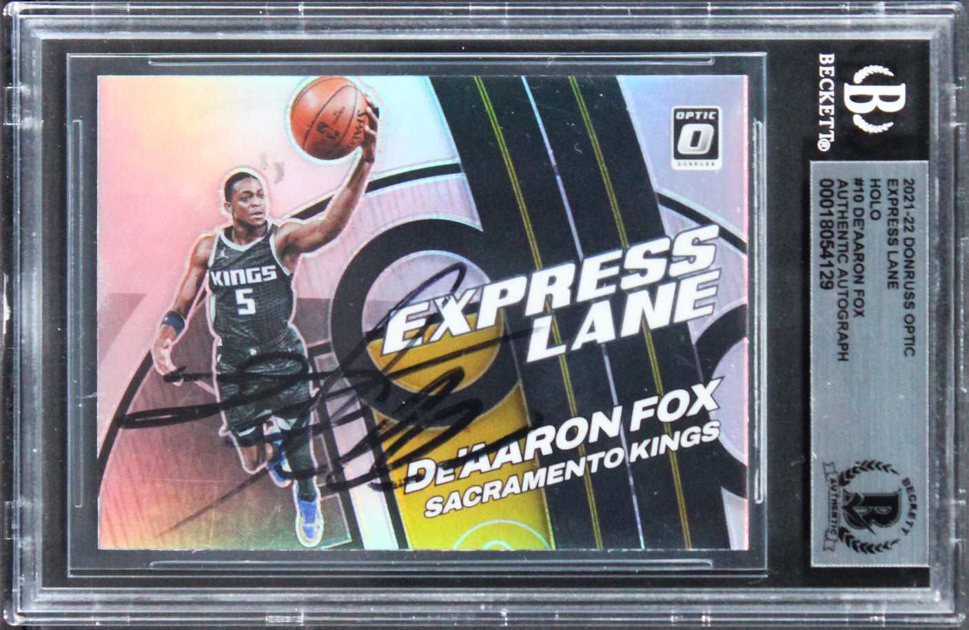 Kings De'Aaron Fox Signed 2021 Donruss Optic Xps Lane Holo #10 Card BAS Slabbed