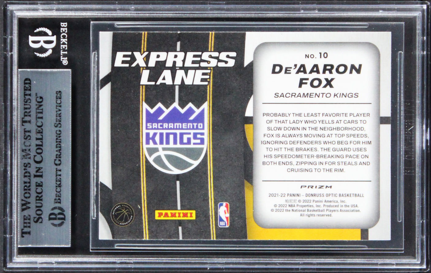Kings De'Aaron Fox Signed 2021 Donruss Optic Xps Lane Holo #10 Card BAS Slabbed