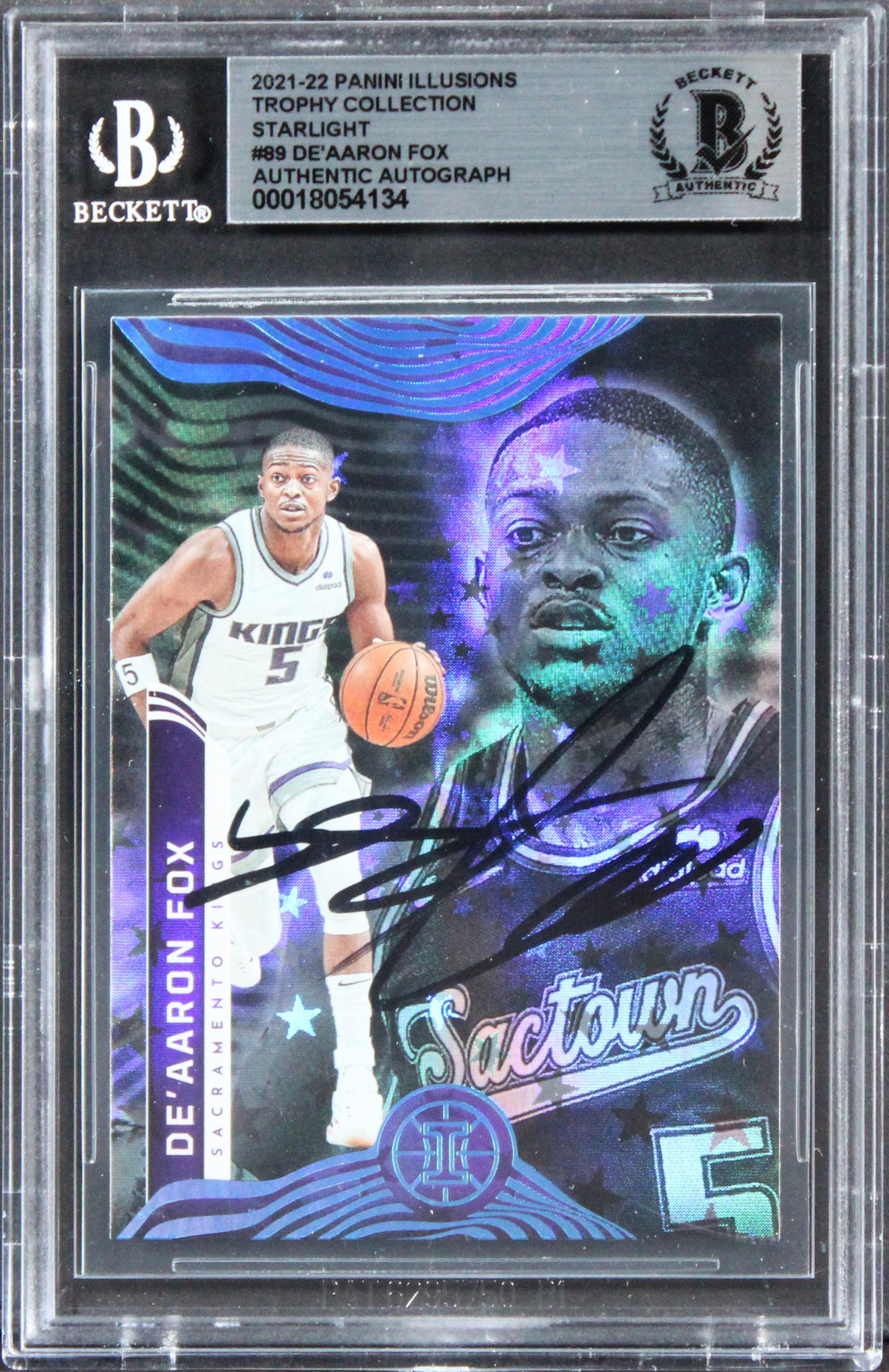 Kings De'Aaron Fox Signed 2021 Panini Illusions TC Starlight #89 Card BAS Slab