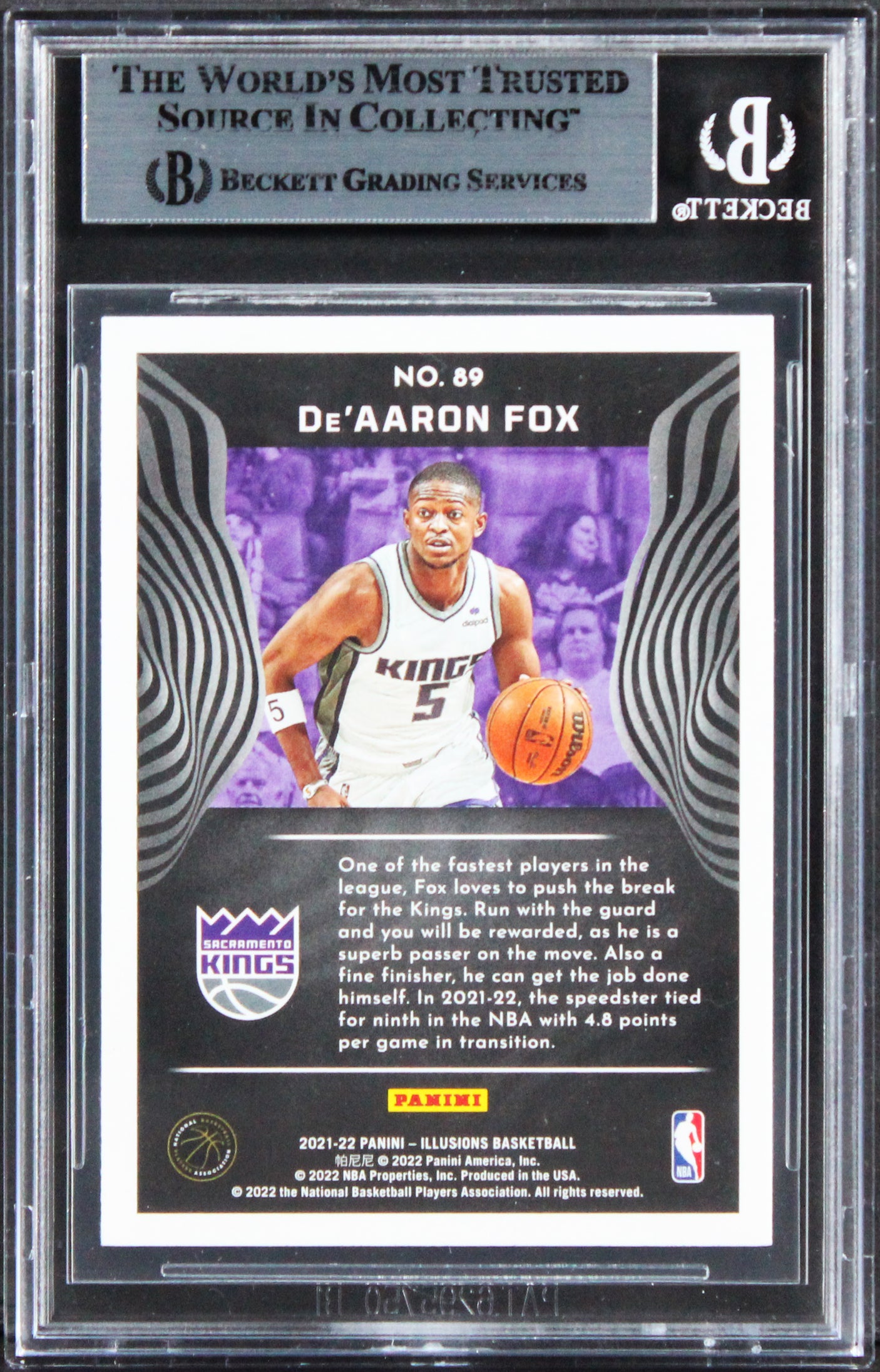 Kings De'Aaron Fox Signed 2021 Panini Illusions TC Starlight #89 Card BAS Slab