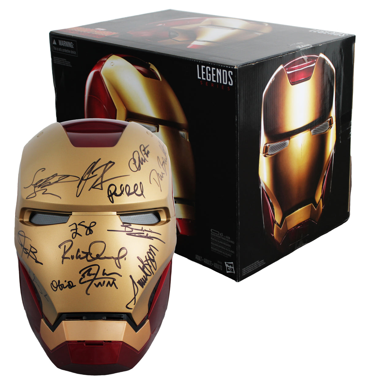 Avengers (12) Downey Jr., Hemsworth, Pratt +9 Signed Iron Man F/S Helmet BAS