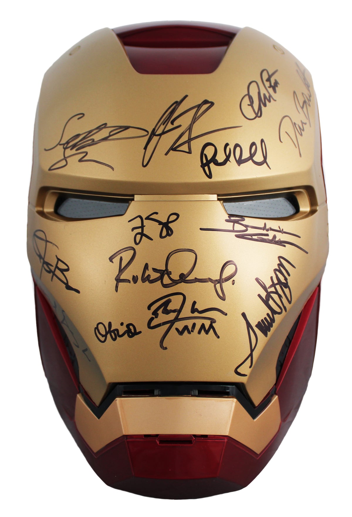Avengers (12) Downey Jr., Hemsworth, Pratt +9 Signed Iron Man F/S Helmet BAS