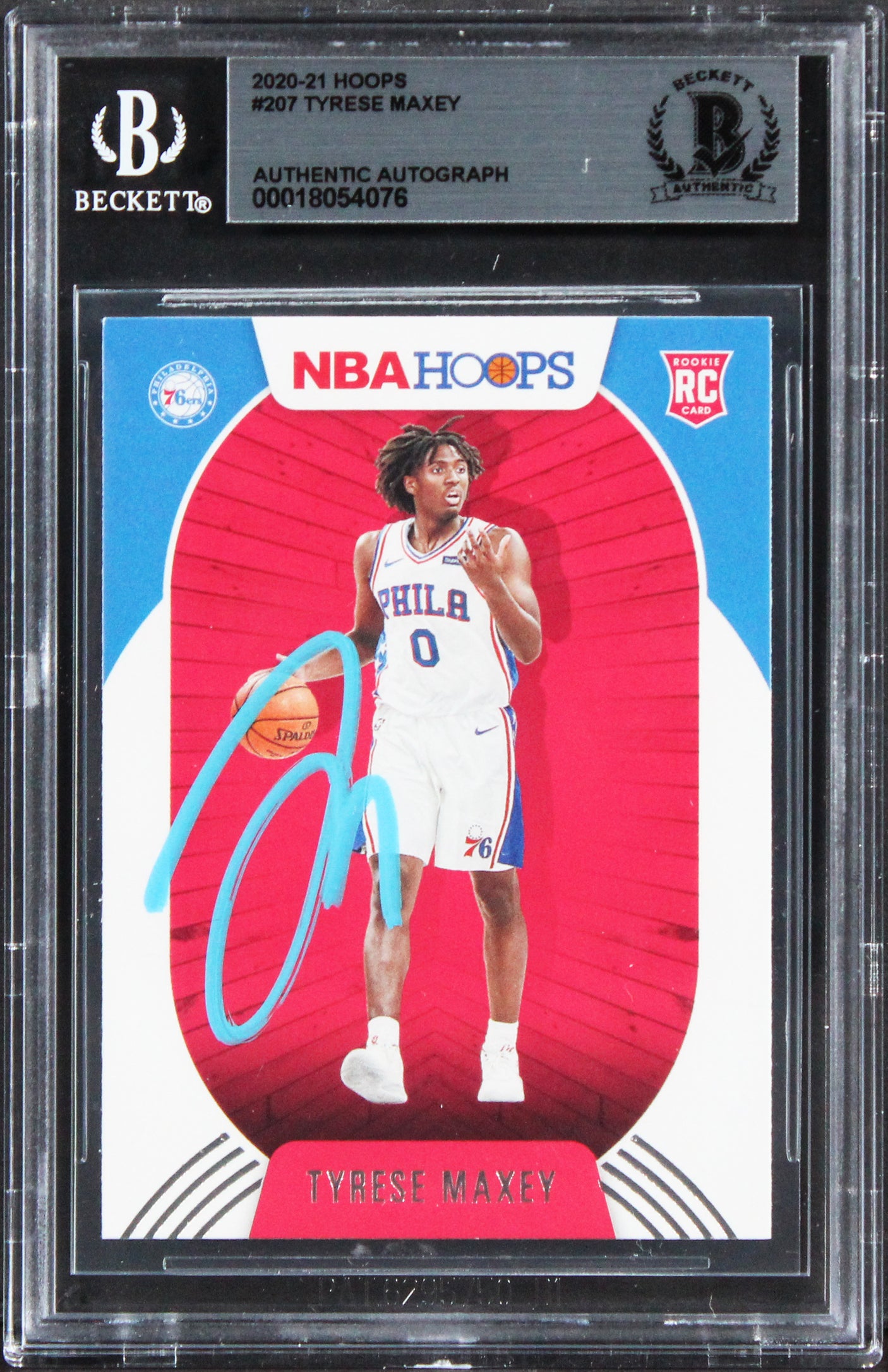 76ers Tyrese Maxey Authentic Signed 2020 Hoops #207 Rookie Card BAS Slabbed