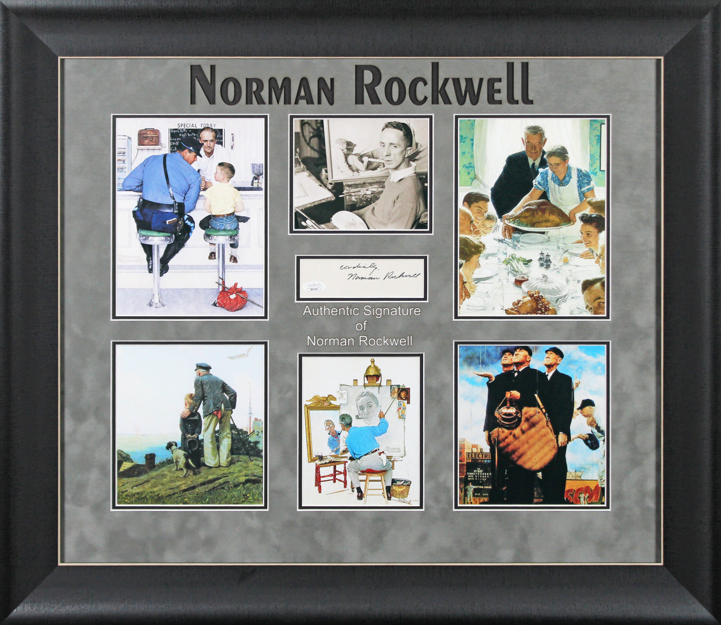 Norman Rockwell "Cordially" Signed & Framed 1.5x5 Cut Signature JSA #XX91899