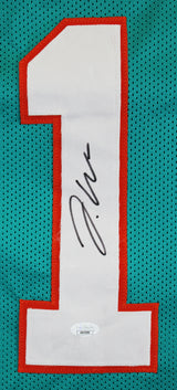 Jaylen Waddle Authentic Signed Teal Pro Style Framed Jersey Autographed JSA