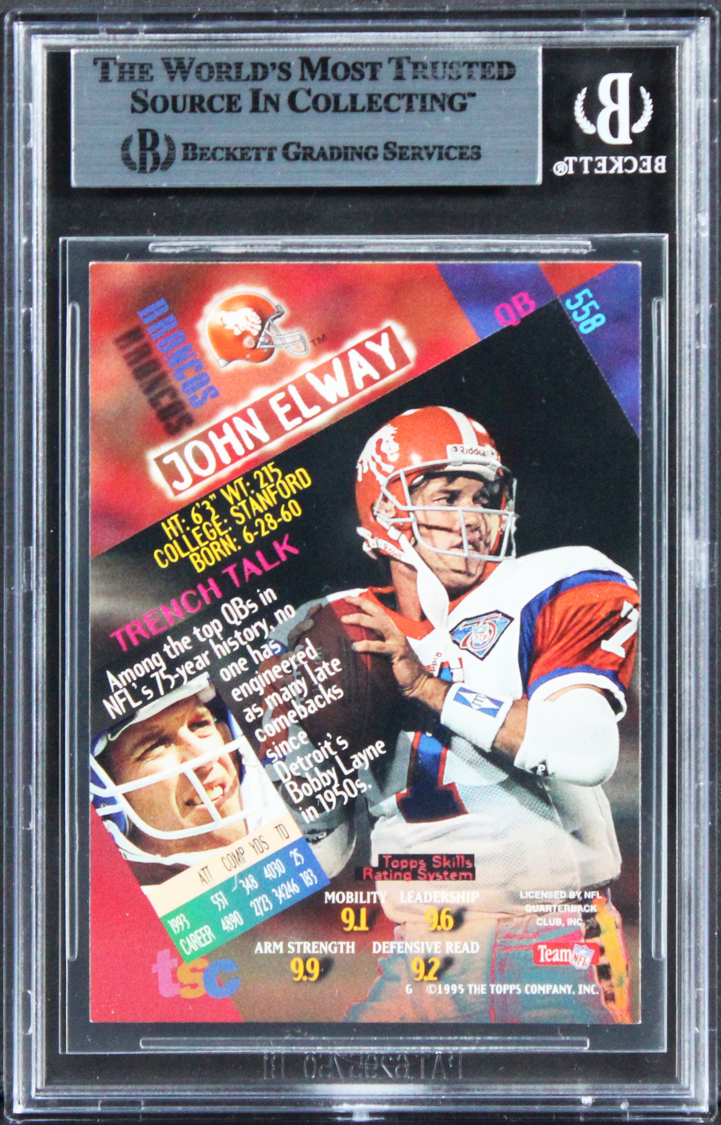 Broncos John Elway Authentic Signed 1994 Stadium Club #558 Card BAS Slabbed